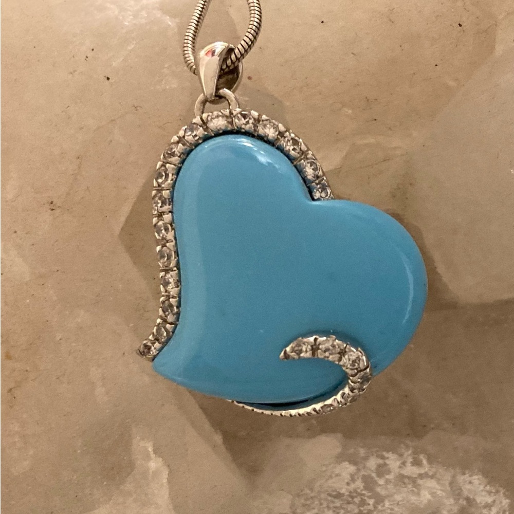 Tiffany Blue Silver Heart + Diamond Pendant